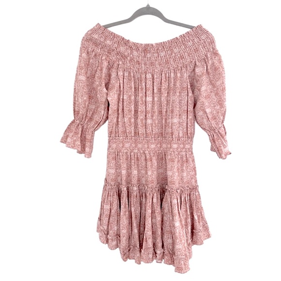 NWOT NEW MISA Off-Shoulder Mini Boho Cinched Cottagecore Sundress Sleeves S - Picture 3 of 13